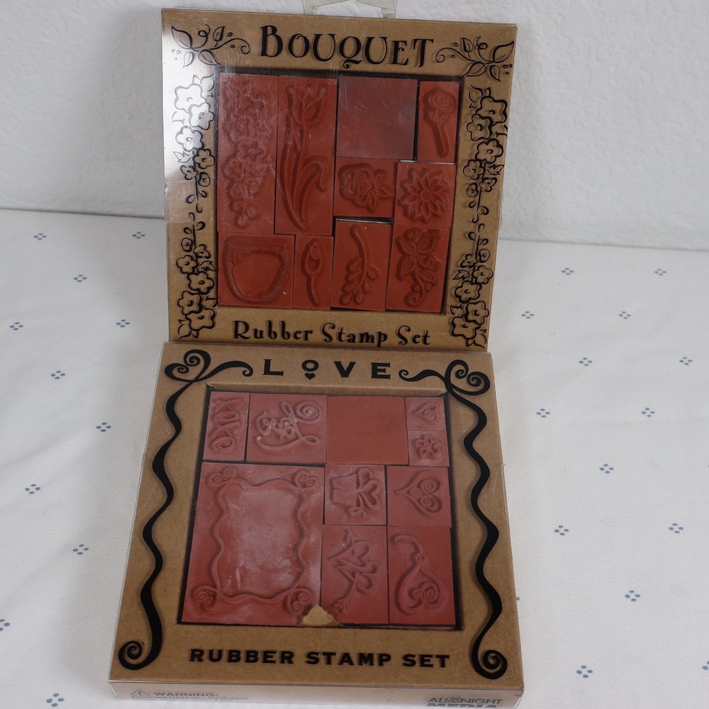 ALL‎ NIGHT MEDIA Rubber Stamp Set Love & Bouquet Crafting Card Making